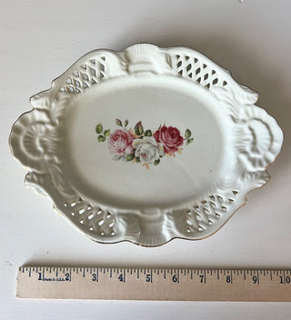 Vintage pierced porcelain rose plate small RSV|113555
