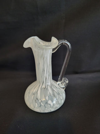 Hand Blown White Spatter Pattern 4-3/4" Glass Pitcher RCD