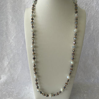 beaded necklace, light gray & rose gold RSV