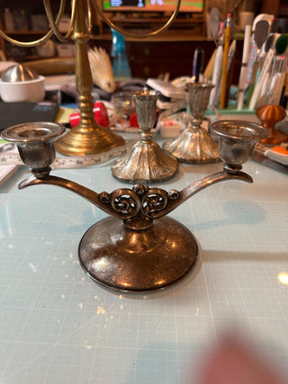 Oneida Silver Plated double Taper candle holder 4" t x 7.5"w  RCD