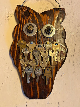 Handmade Reclaimed Wood & Key Owl Wall Plaque Riffraff Works RSV|111193