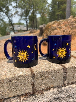 ONE vintage Libbey cobalt blue glass celestial mug