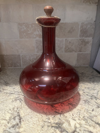 Red Glass Genie Bottle with Lid RCD|72733