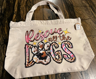 "Rescue All The Dogs" Large Zippered Canvas Tote RSV|72447