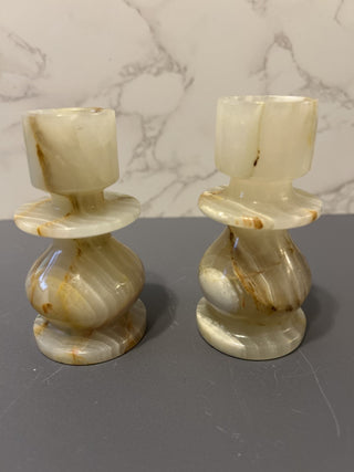 12F Pair of Vintage Onyx Candle Holders 4” MST|68933