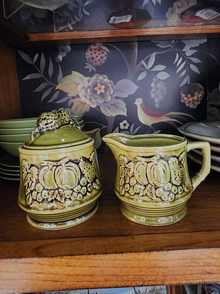 Vtg Avocado Sugar & Creamer Set RSV