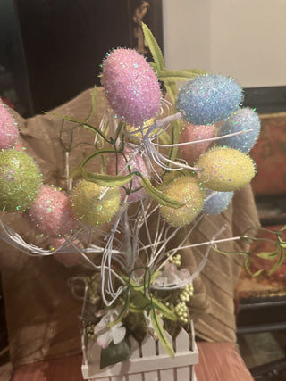 #62 VV Bunch of glittered pastel colored eggs bloom approx. 17" height MTS