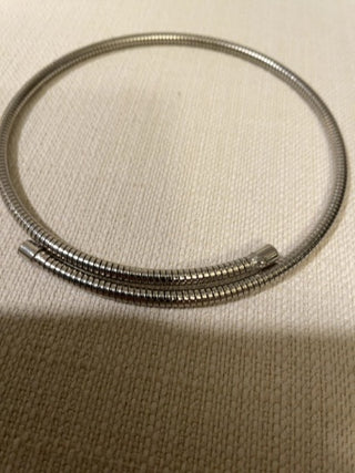 Silvertone choker style spring necklace