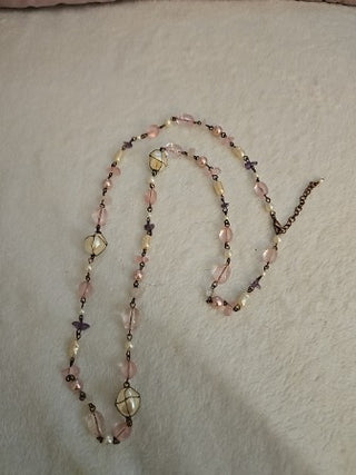 White and pink fake Pearl & Crystal Necklace