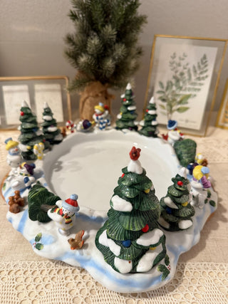 PartyLite P7870 Snowbell 3-Wick Candle Holder Plate Christmas Snowman With Box|137904