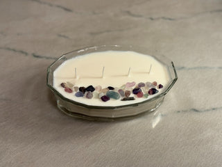 HANDMADE UPCYCLED CANDLE GLASS W/STONES SCENT DAY AT THE SPA|107296