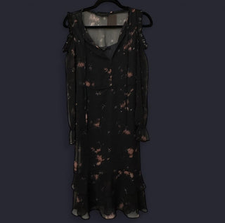 All saints cold shoulder black floral mesh dress XS rsv|70225