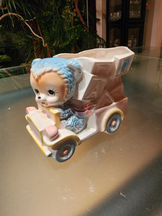 Vtg Planter Bear on Truck Ceramic RSV|63308
