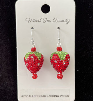 earrings, red rhinestone strawberries RSV