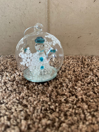 Light up Glass Ornament w/snowman inside, battery operated, 3" RCD|96003