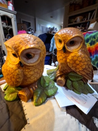 Set Vintage 70'S Homco  Owl Family FIGURINES Hard Plastic Resin Retro