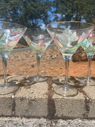 BB Set of 6 NWT Romanian Euroglass 7.5” Floral Martini Glasses