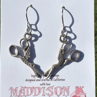Pewter Crane Scissor Earrings MTS