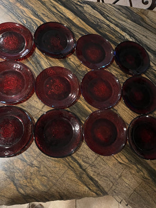 Antique Ruby Red Pattern 8" Salad Plate By Cristal D'Arques-Durand Luminarc France. RSV|125183