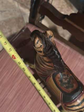 Vtg Wooden Rocking Zebra Horse 13” X 12” Hand Carved Painted Carousel Circus Toy #62 VV MTS|81319