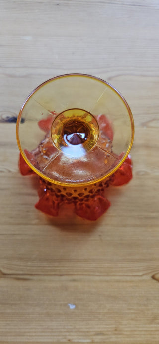 Fenton Amberina Hobnail Style Ruffled Pedestal Compote Candy Dish