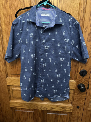 Vintage Tommy Bahama Men's Hawaiian Shirt Blue Denim w/Palms Sixe LG-RCD