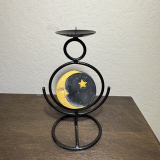 Vtg Sun/Moon Wrought Iron Pillar Candle Holder MTS|118822