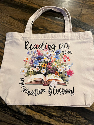 "Reading Let's Your Imagination Blossom" Large Zippered Canvas Tote RSV|84742