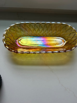 Vintage retro Yellow Carnival Glass Dish-RSV|116216