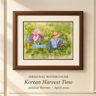 Original Watercolor Painting | "Korean Harvest Time" by JoEllen Werner | Framed Signed Artwork