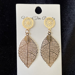 gold tone drop leaf earrings RSV