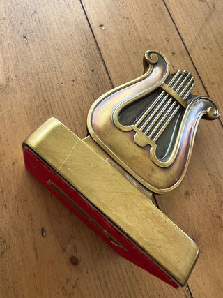 Vtg. Brass bookend Lyre MTS