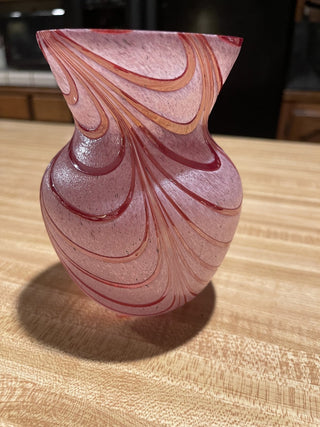 5.5" Pink w/ Red Swirl Glass Vase--SP MTS