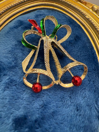 VTS GERRY'S Christmas Bells Goldtone Pin Brooch Christmas Holiday Jewelry|140243