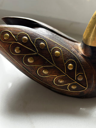 Vitage Brass and Wooden Swan-RSV|116170