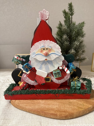 Christmas Santa With Gifts Wooden Decoration  10" Tall 10" Wide|137519