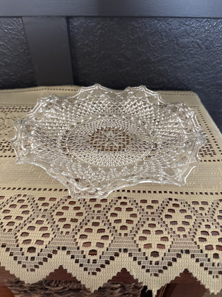 Vintage Sowerby Pressed Clear Glass Ruffled Bowl