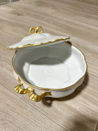 Vntg. Signed Gold Bow Pearly Bowl|103503