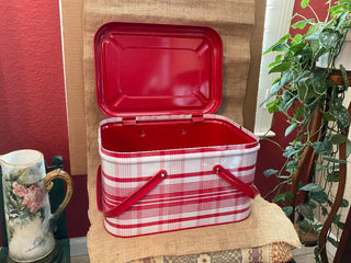 Red and White metal Picnic Basket MTS