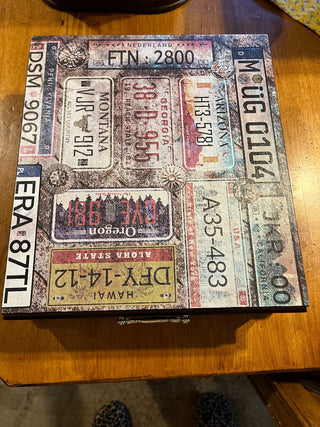 License Plate Upcycled Tea Chest/Storage Box. RSV|75837