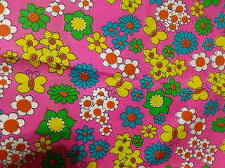 Vintage Hot Pink Floral Fabric 1/3 Yard RCD|113490