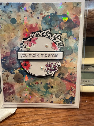 Greeting Card - "You make me smile". multi colored metallic G190