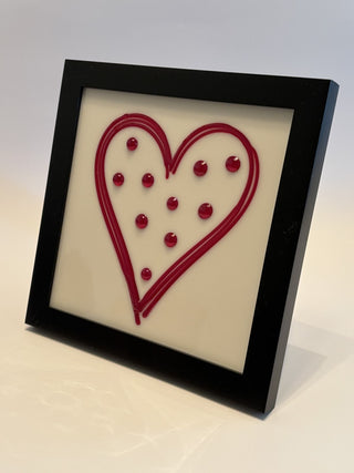 Fused Glass 6" Red Polka Dot Heart on Ivory in Black Frame - AnoGlass RSV|49625