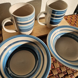 75% OFF - Vintage Gibson Everyday - Blue Striped Ceramic Bowls (BRI) - MTS