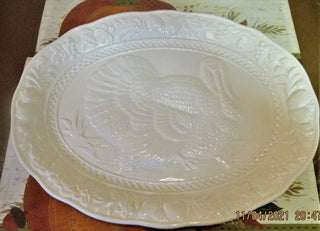 Vintage Signature Turkey Thanksgiving Platter White Japan 18" Ceramic Embossed #62 VV MTS|130680