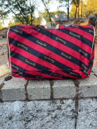 JP Betsey Johnson Betseyville makeup patch handbag featuring beauty-themed embroidered patches