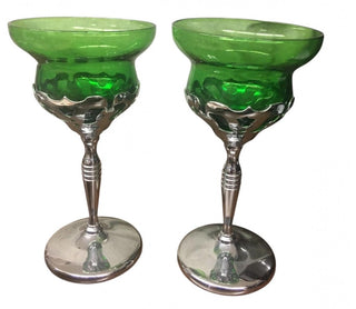 Pair of Morgantown Forest Green & Chrome Wine Stems #62 VV MTS