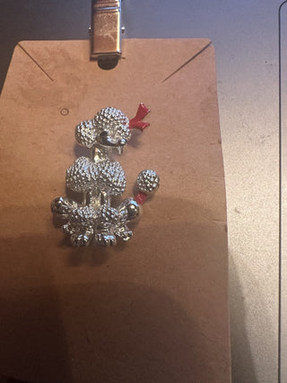 Vintage Silver Poodle Pin Brooch w/red accents #62 VV MTS