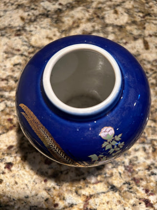 Cobalt Blue Vase with 2 Gold Pheasants    MTS