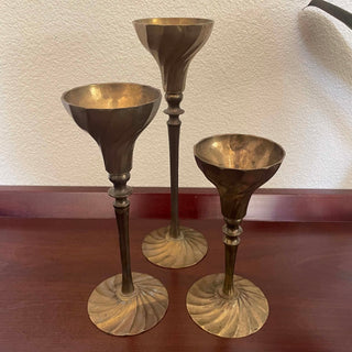 Vtg Brass Candlestick Holders 3 pcs